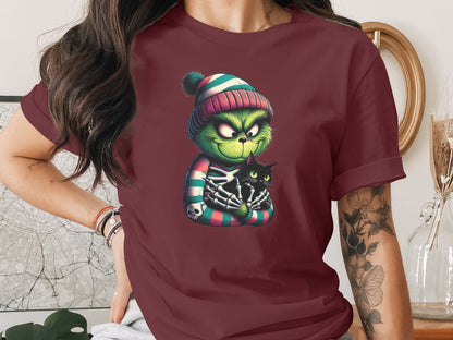 Cute Grinch Holding Cat Art Graphic Fashion Shirt product type