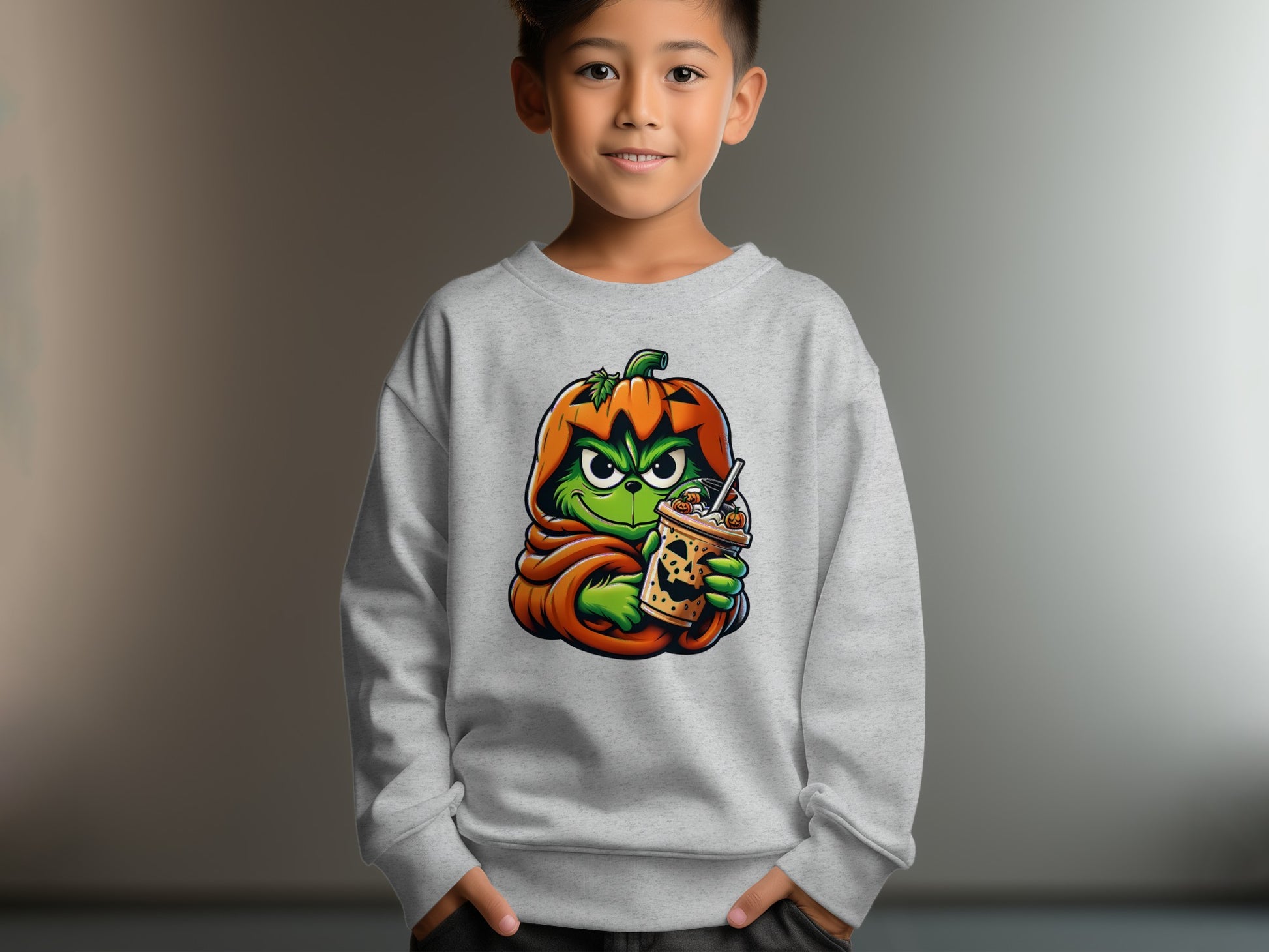 The Grinch Holding Drink Pumpkin Themed Sweatshirt product