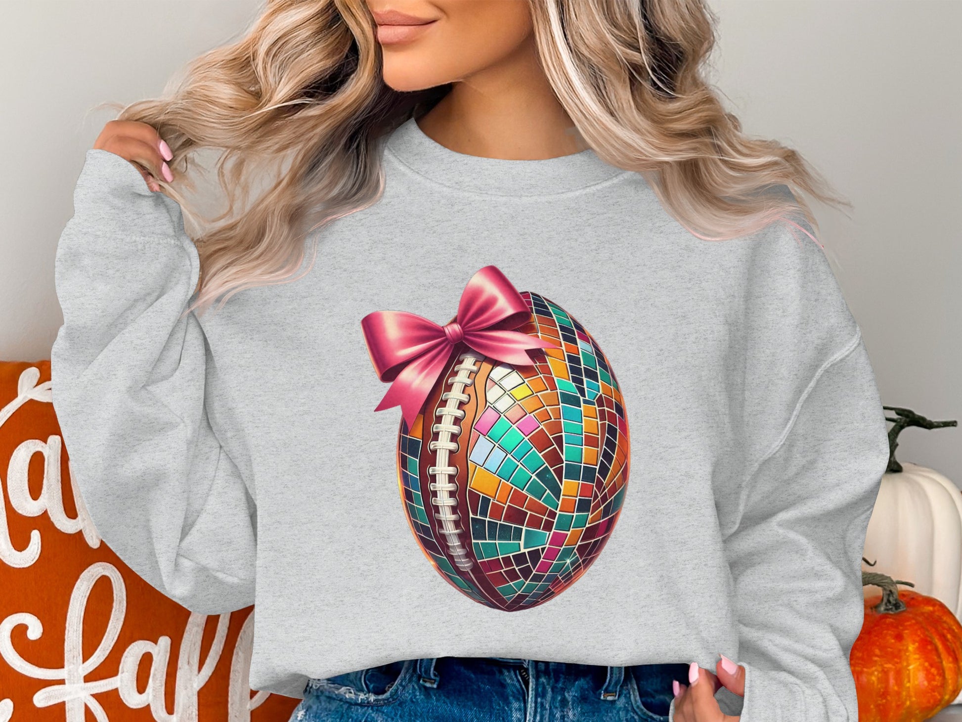Colorful Mosaic Football and Bow Design Sweatshirt product