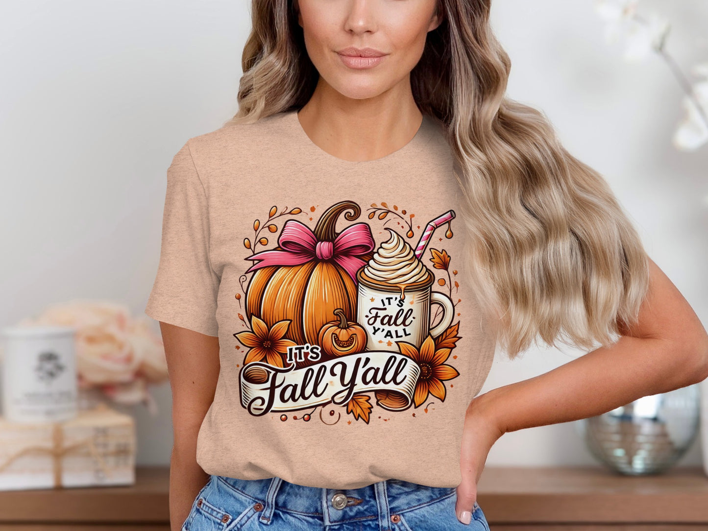 It's Fall Y'all Pumpkin and Coffee Graphic Tee product type