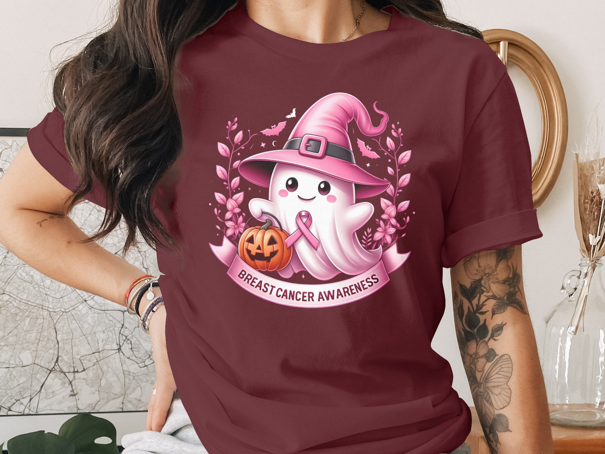 Breast Cancer Awareness Halloween Ghost T-shirt product