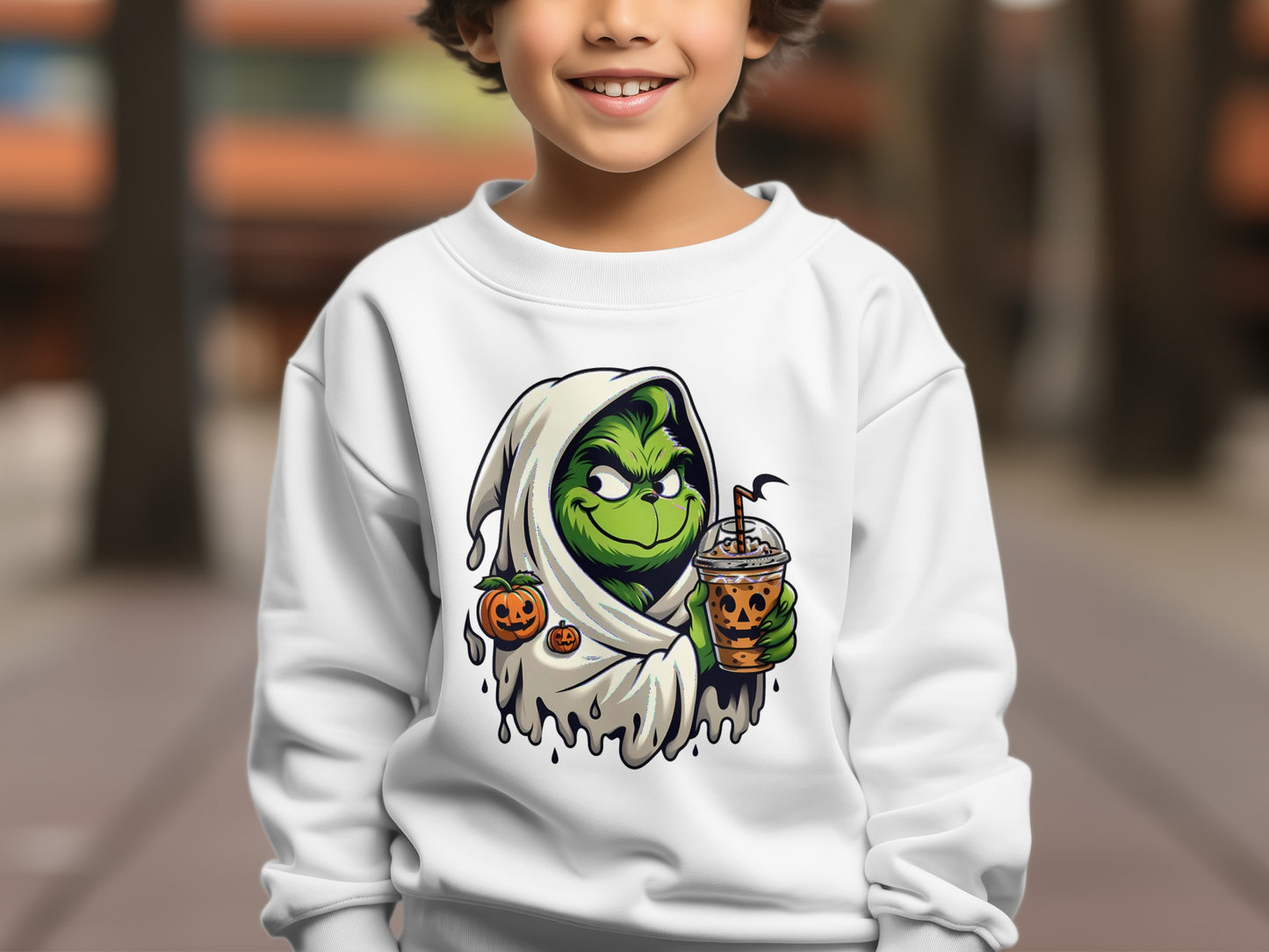 Halloween Grinch Pumpkin Coffee Design Kids Sweatshirt product