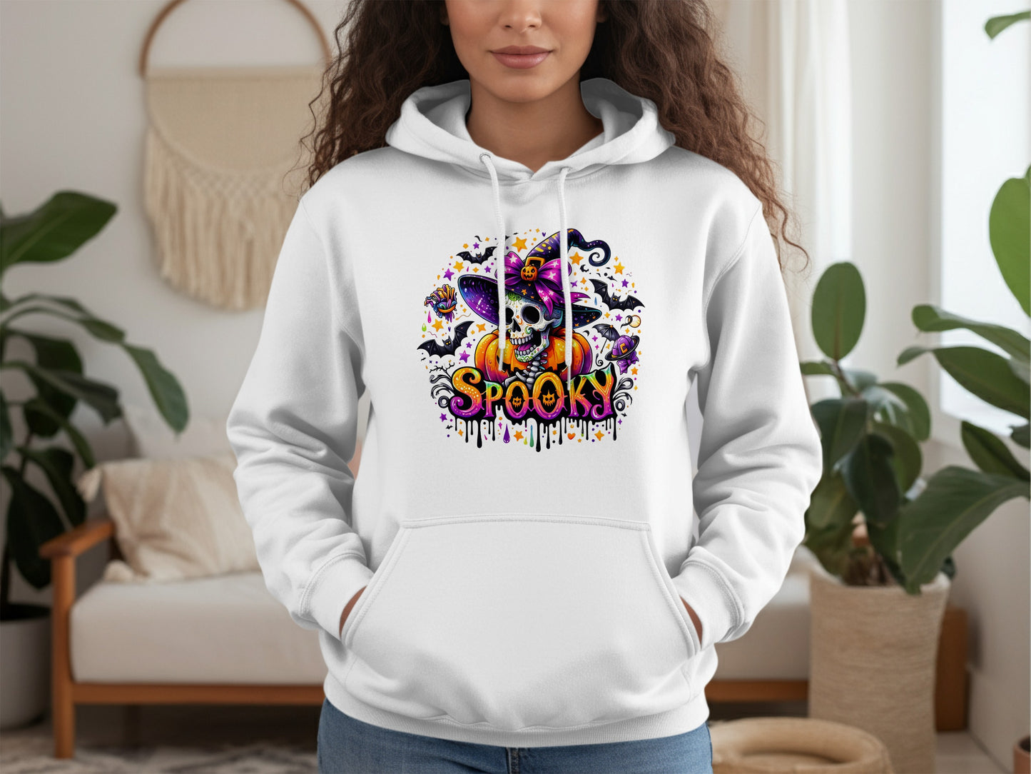 Spooky Skeleton with Pumpkin Hat Halloween Hoodie Product