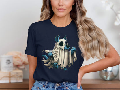 Ghostly Pup with Blue Paw Prints Tee product type