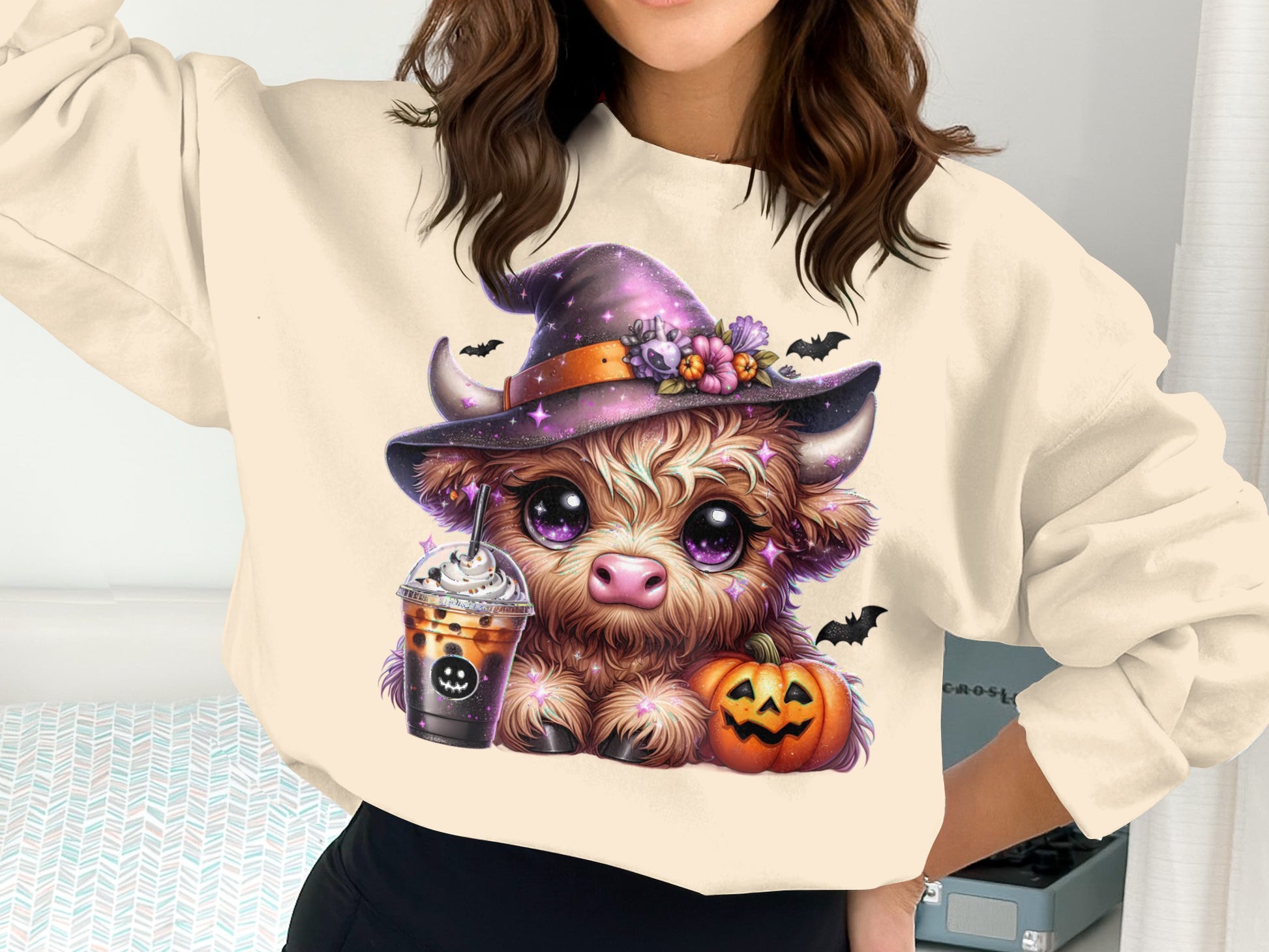Adorable Halloween Cow with Witch Hat Sweatshirt Product