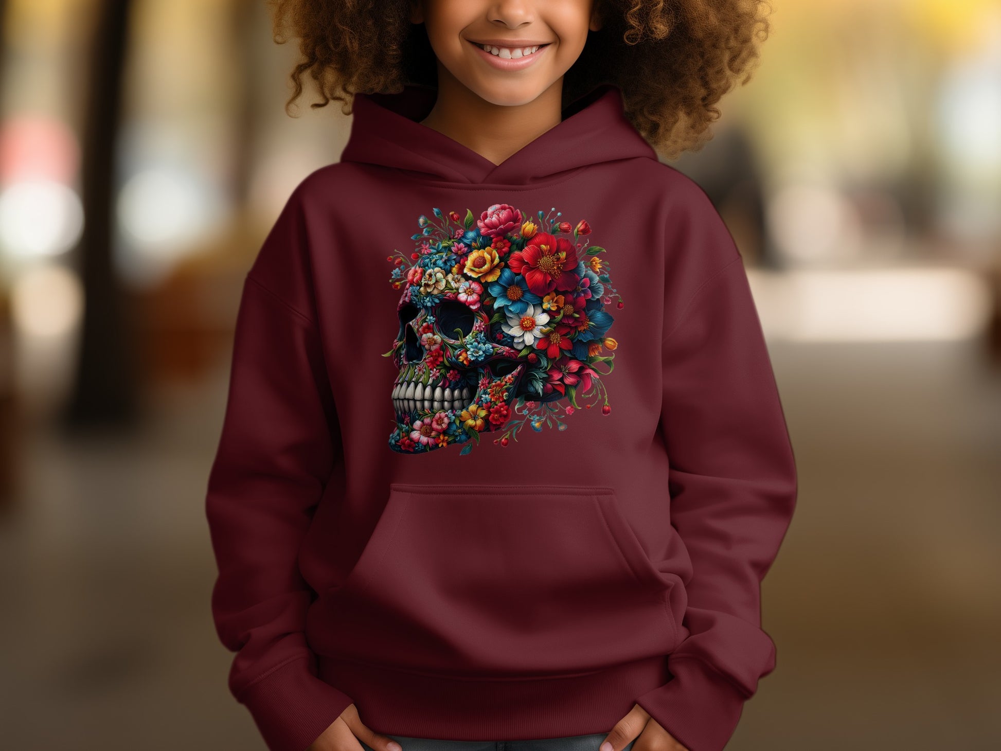 Colorful Floral Skull Design Hoodie product type