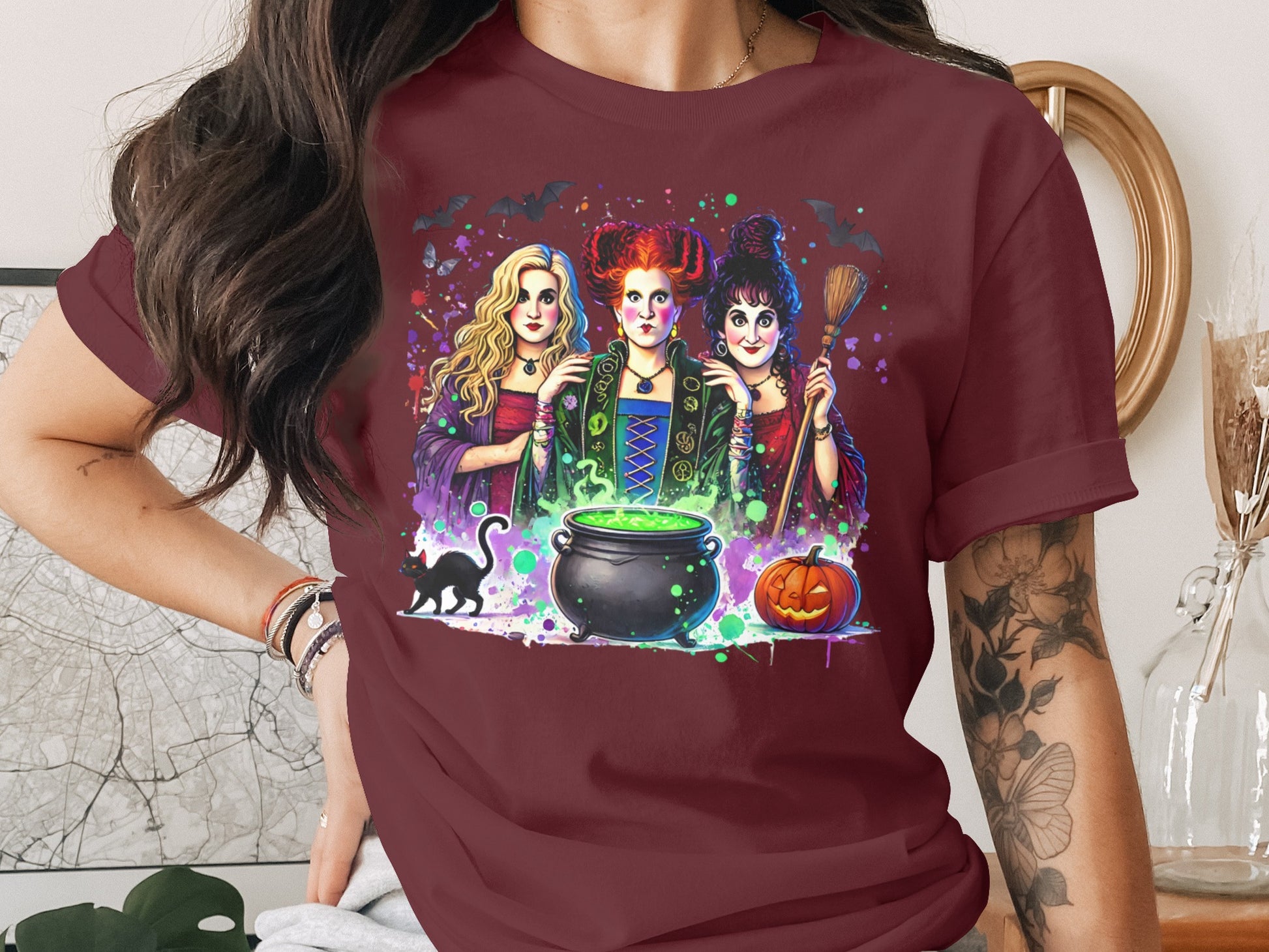 Colorful Witch Trio with Cauldron Design T-Shirt product
