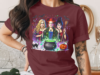 Colorful Witch Trio with Cauldron Design T-Shirt product