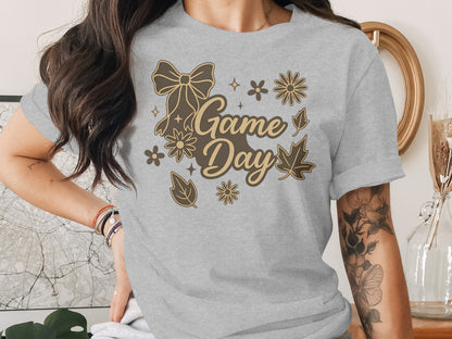 Game Day Graphic Tee With Floral and Leaf Design product type