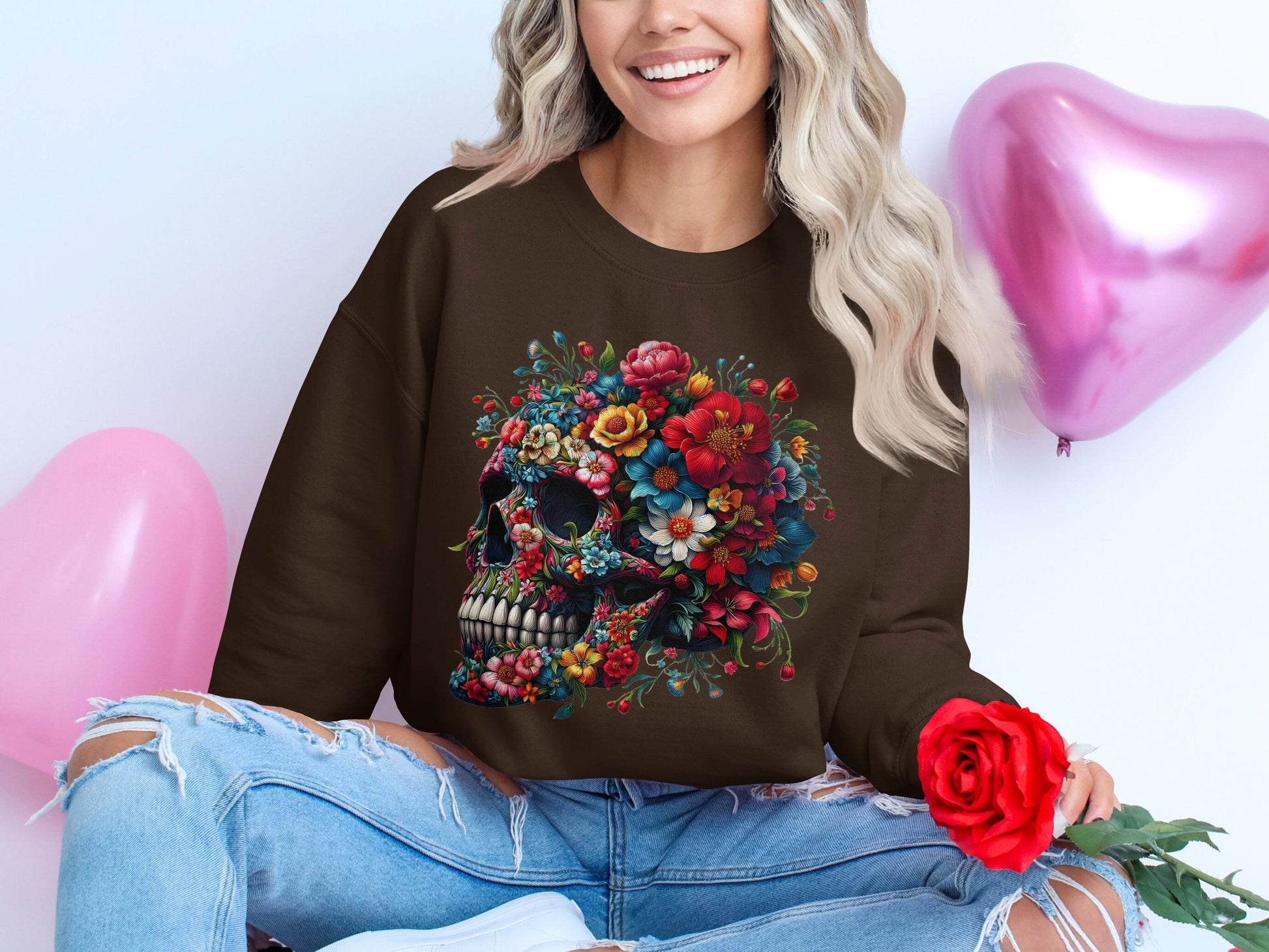 Vibrant Floral Skull Graphic Sweatshirt product type