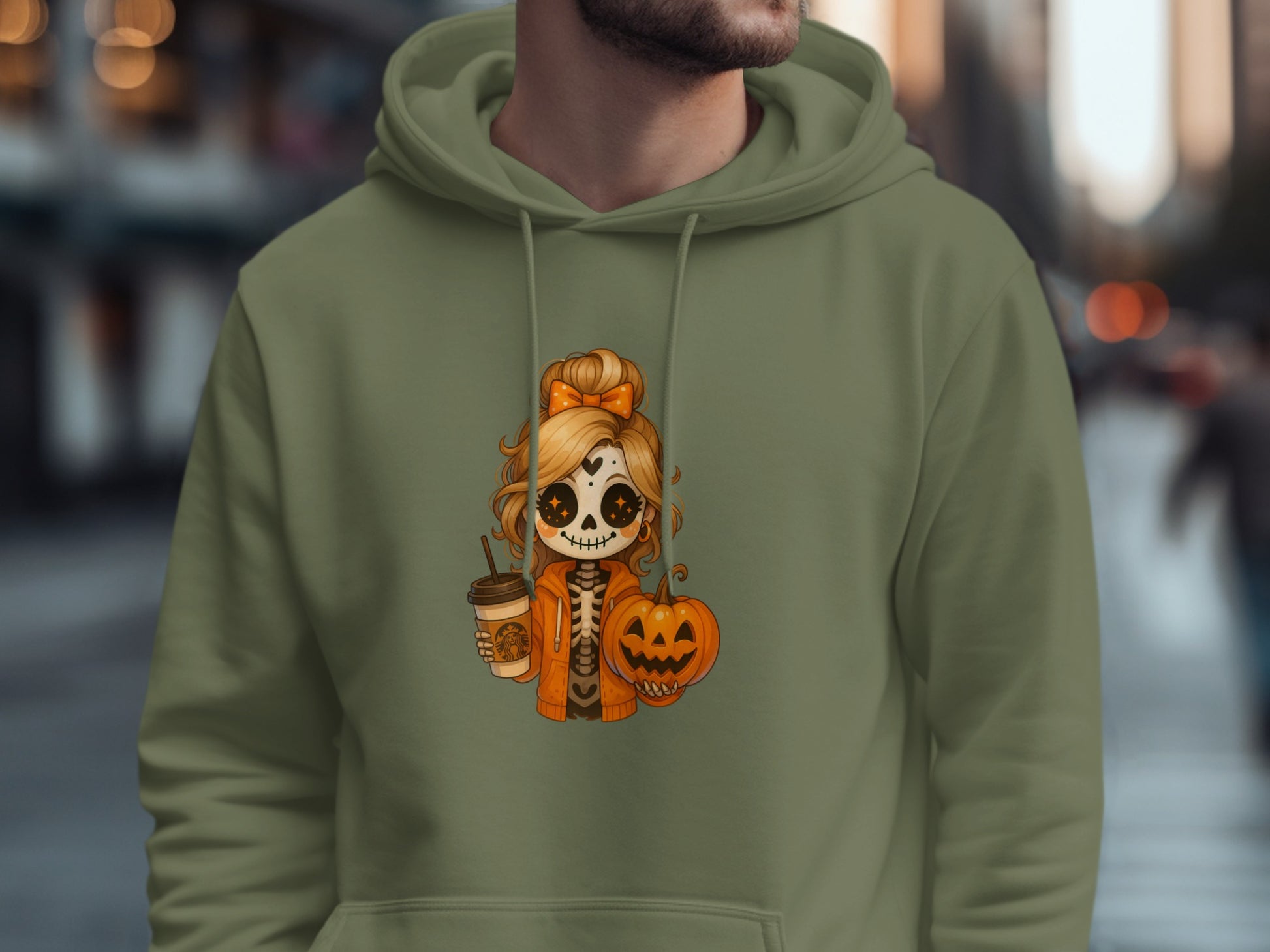 Festive Skeleton Girl Holding Pumpkin Hoodie product