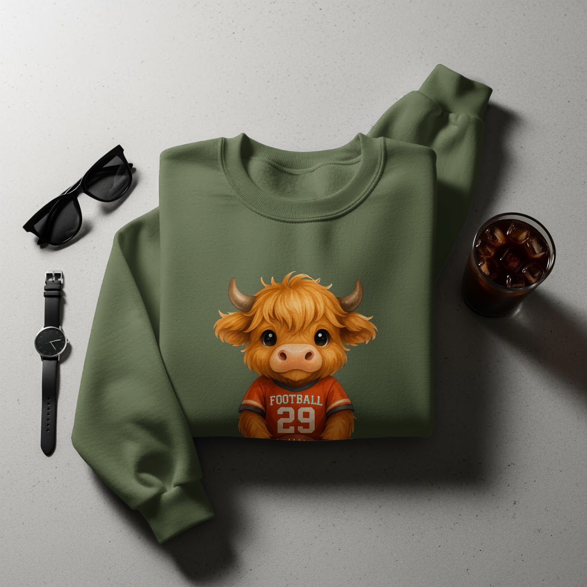 Cute Highland Cow with Football Print Sweatshirt Product