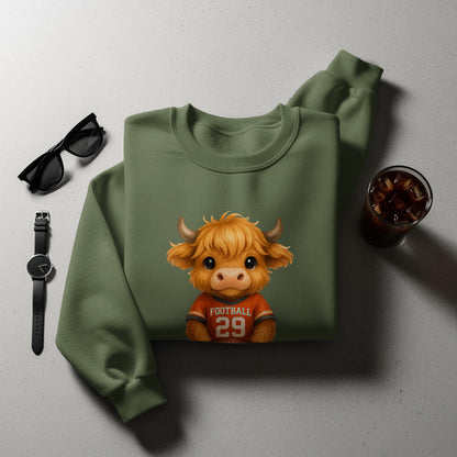 Cute Highland Cow with Football Print Sweatshirt Product