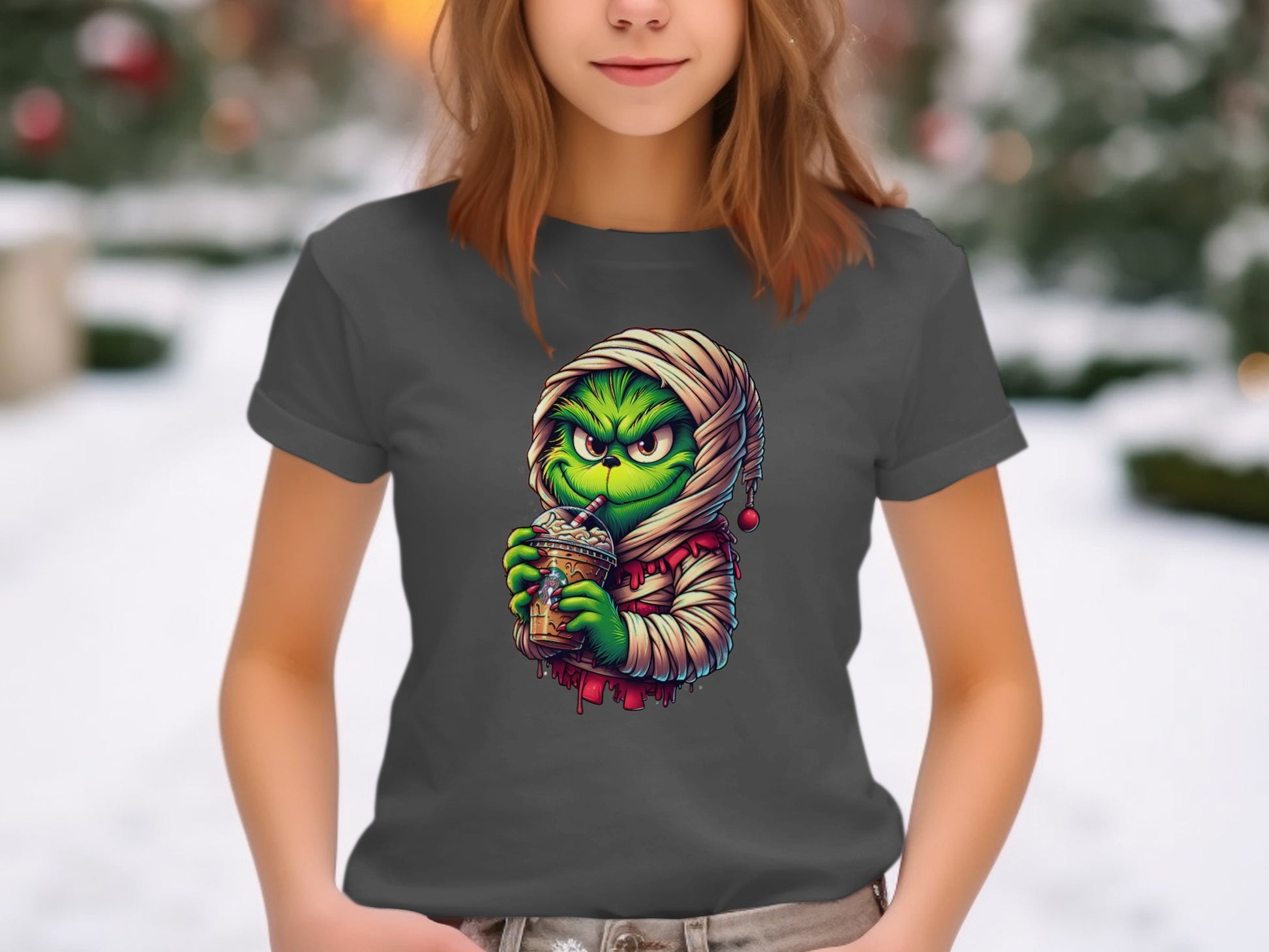 Mysterious Grinch Holding Drink Graphic T shirt product