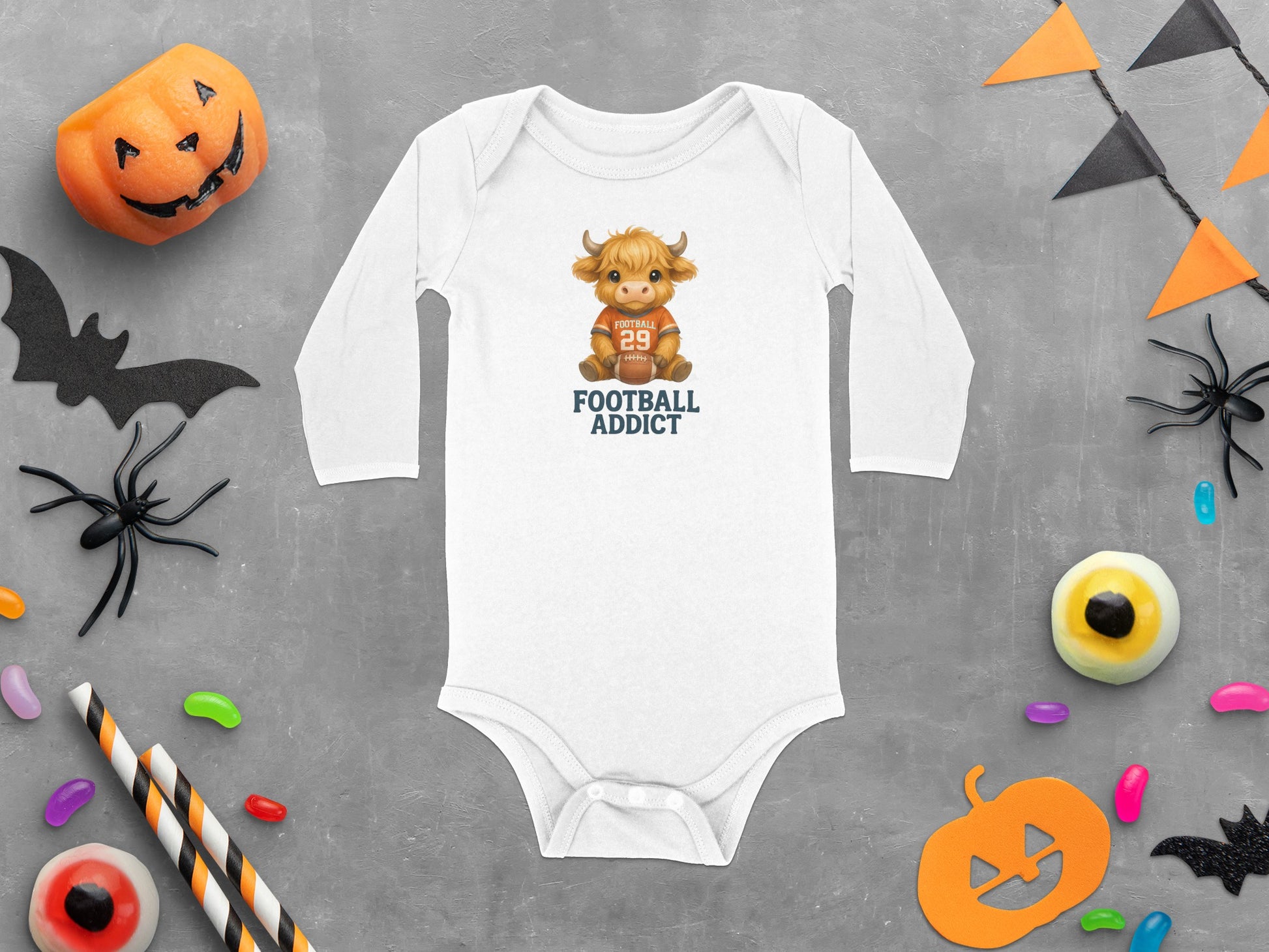 Cute Football Addict Long Sleeve Baby Onesie Product