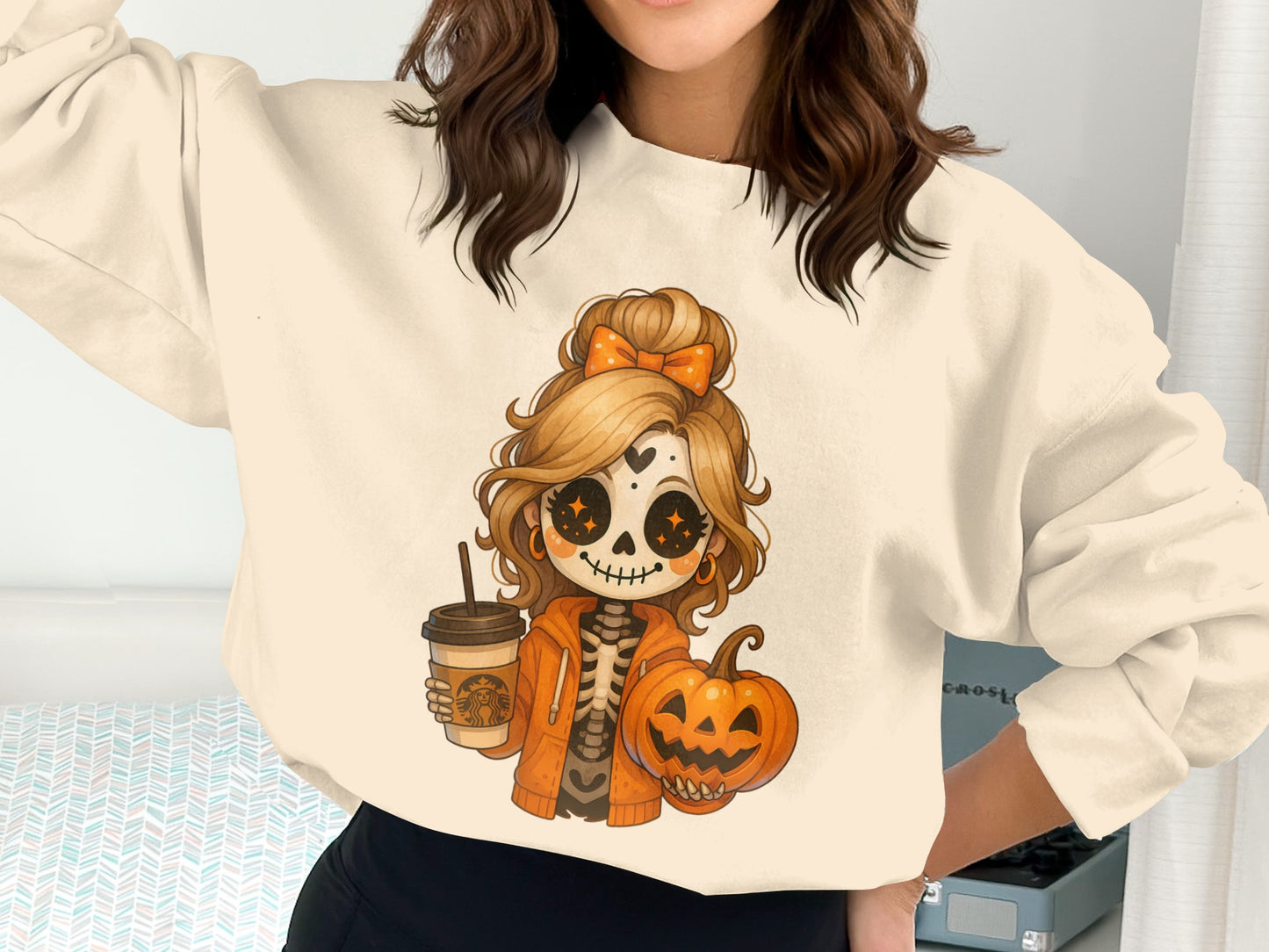 Cute Skeleton Girl With Pumpkin Face Sweatshirt product type