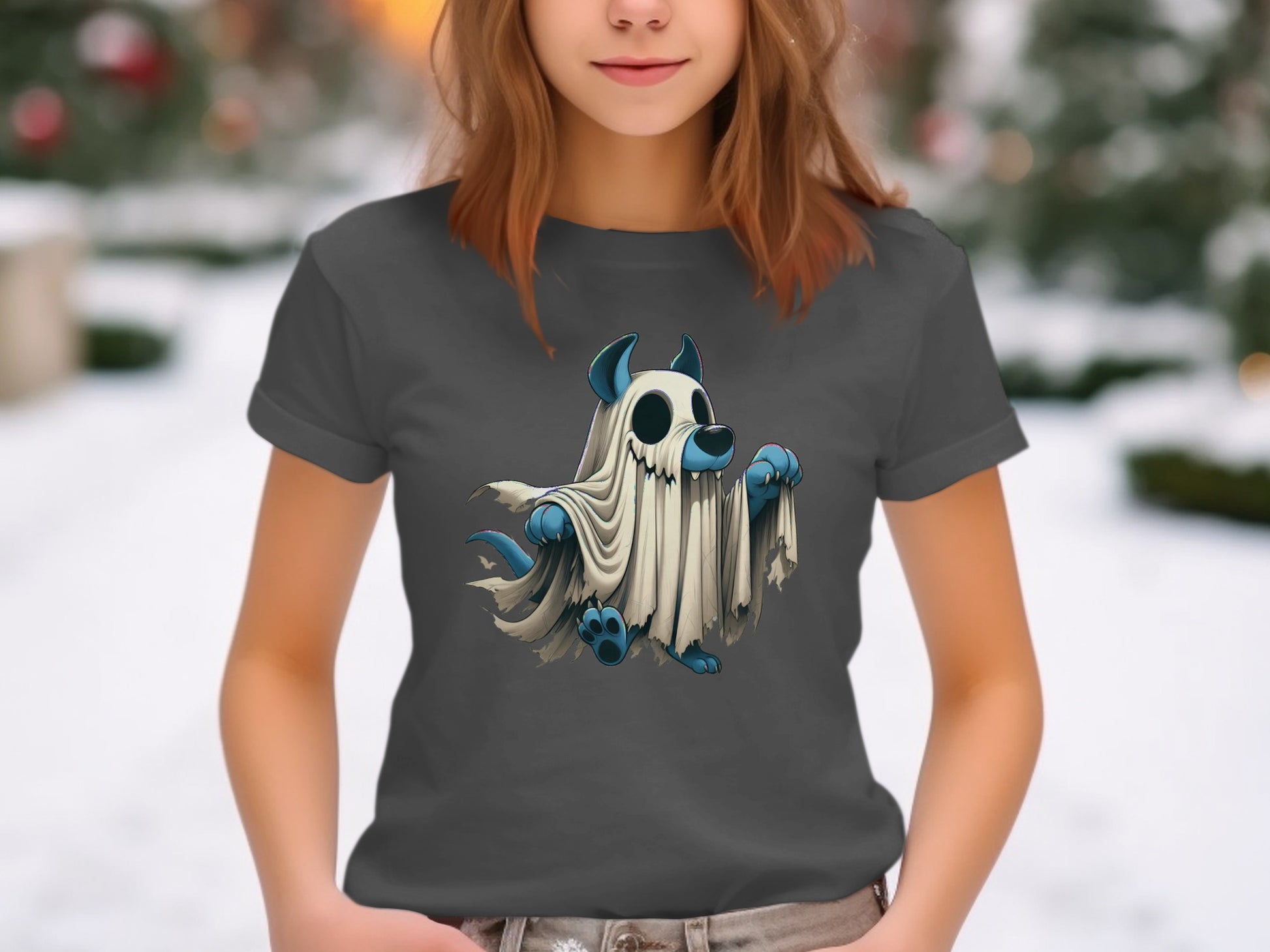 Spooky Cute Dog Ghost With Blue Ears Graphic Shirt product type