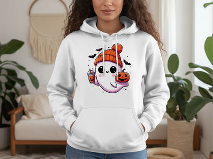 Cute Ghost Holding Pumpkin and Drink Hoodie product