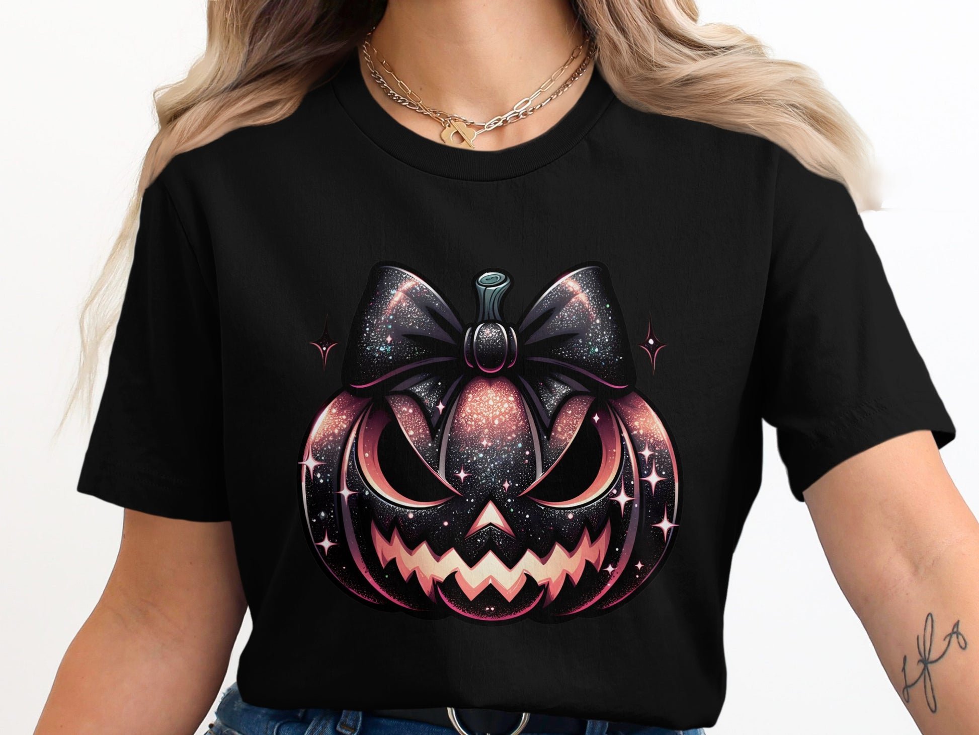 Spooky Glittering Bow Pumpkin Graphic Tee product