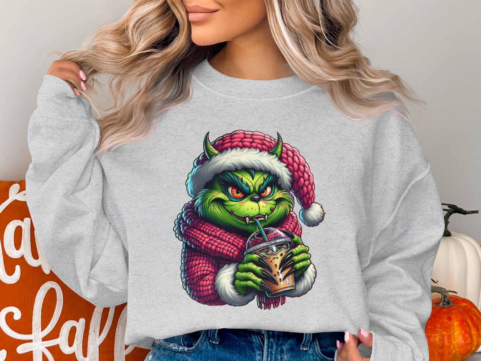 Festive Grinch Drinking Hot Cocoa Sweater product