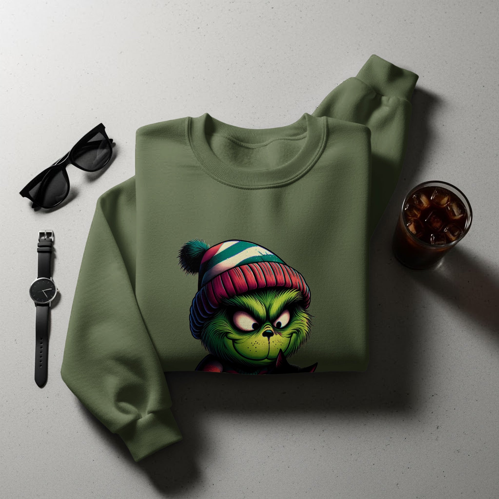 Grumpy Green Character in Winter Cap Sweatshirt product
