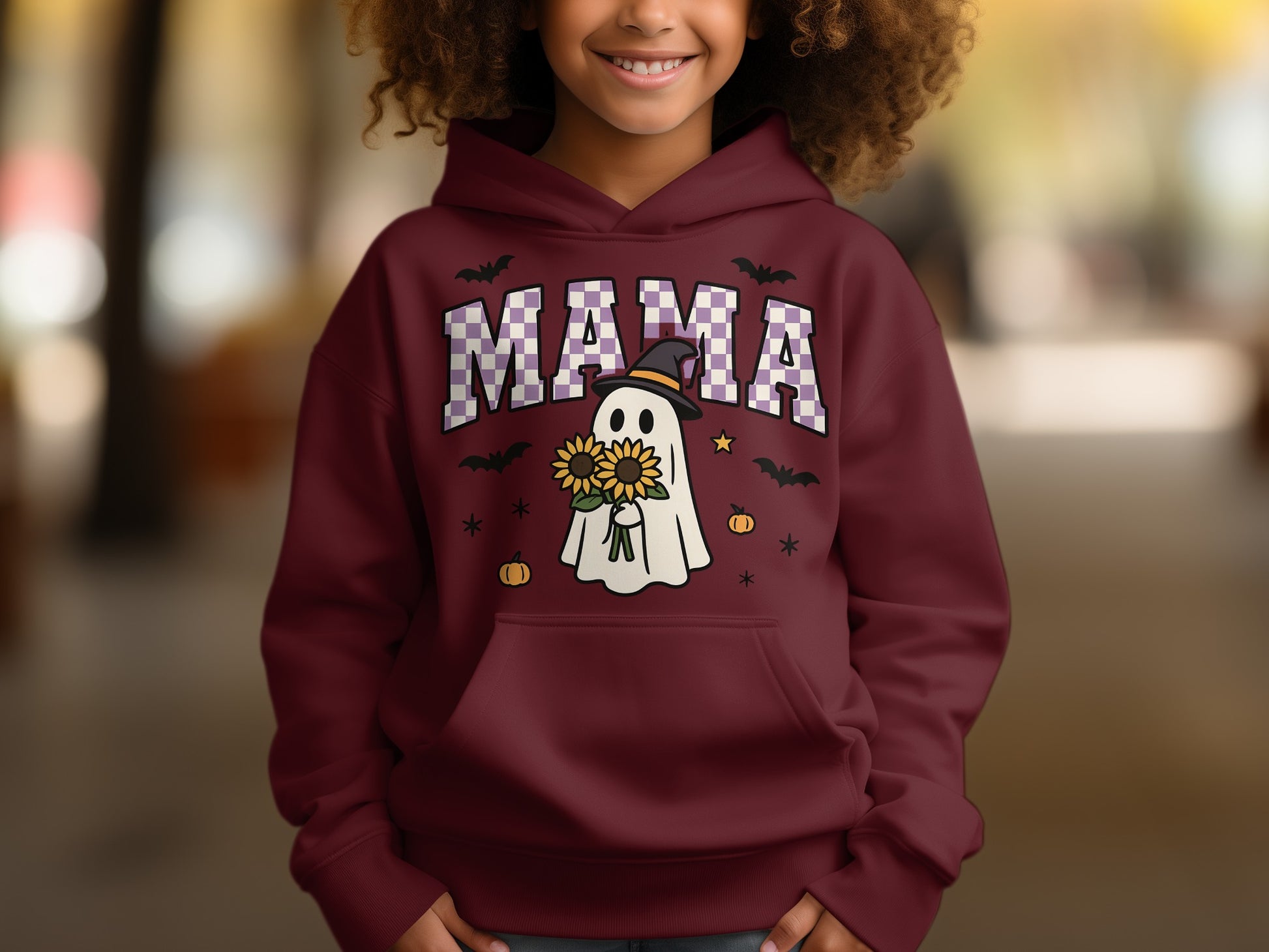 Cute Mama Ghost Hoodie with Sunflower Design product type