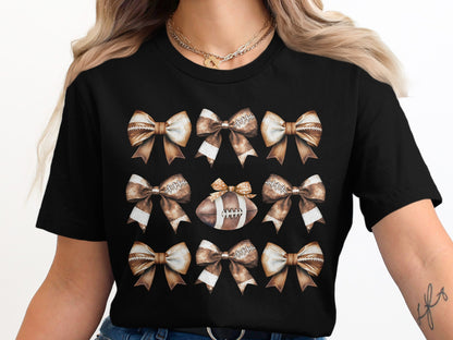 Stylish Bows and Footballs Design Black Shirt product type