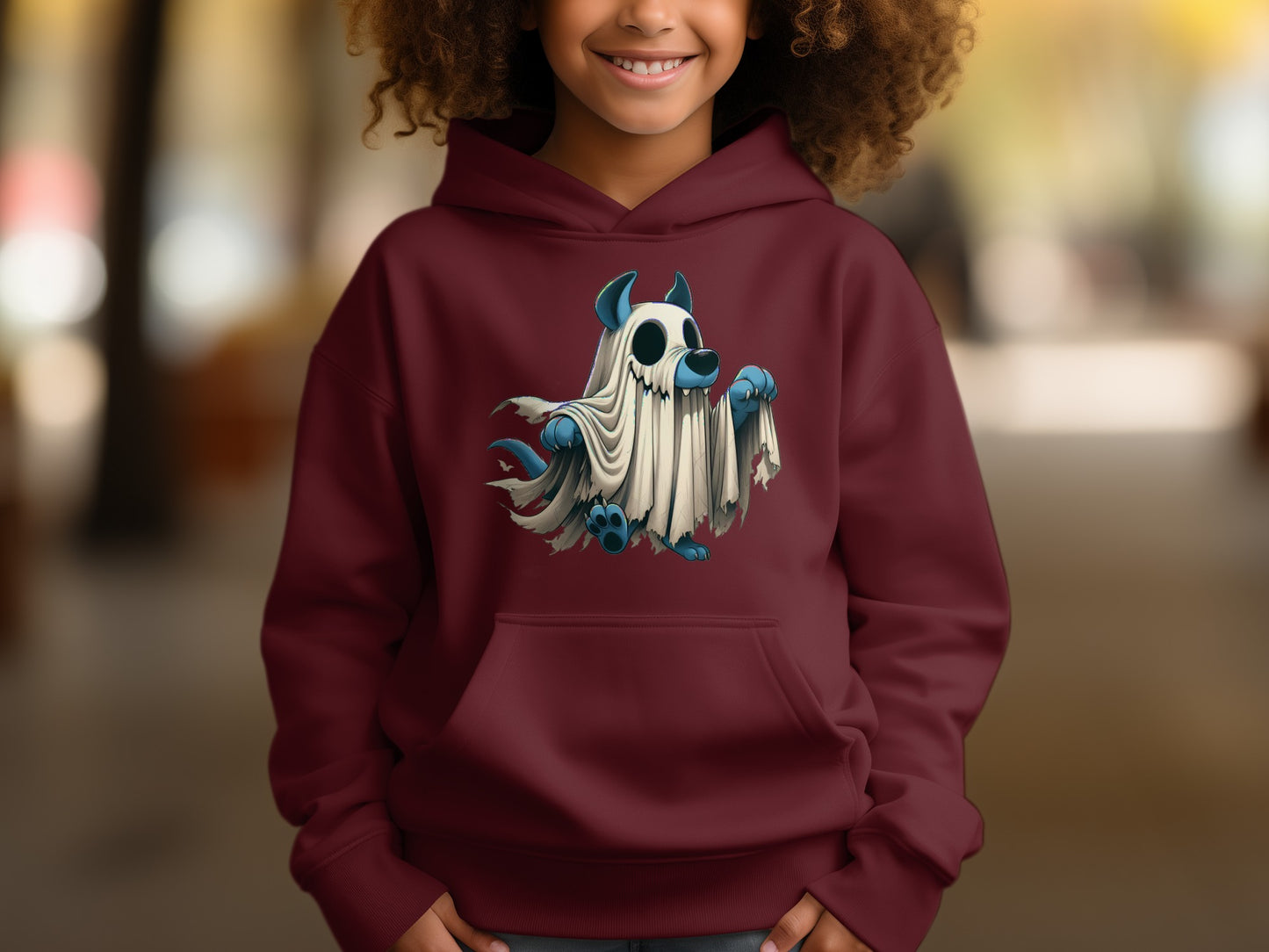 Cute Ghost Dog Design on Maroon Hoodie product