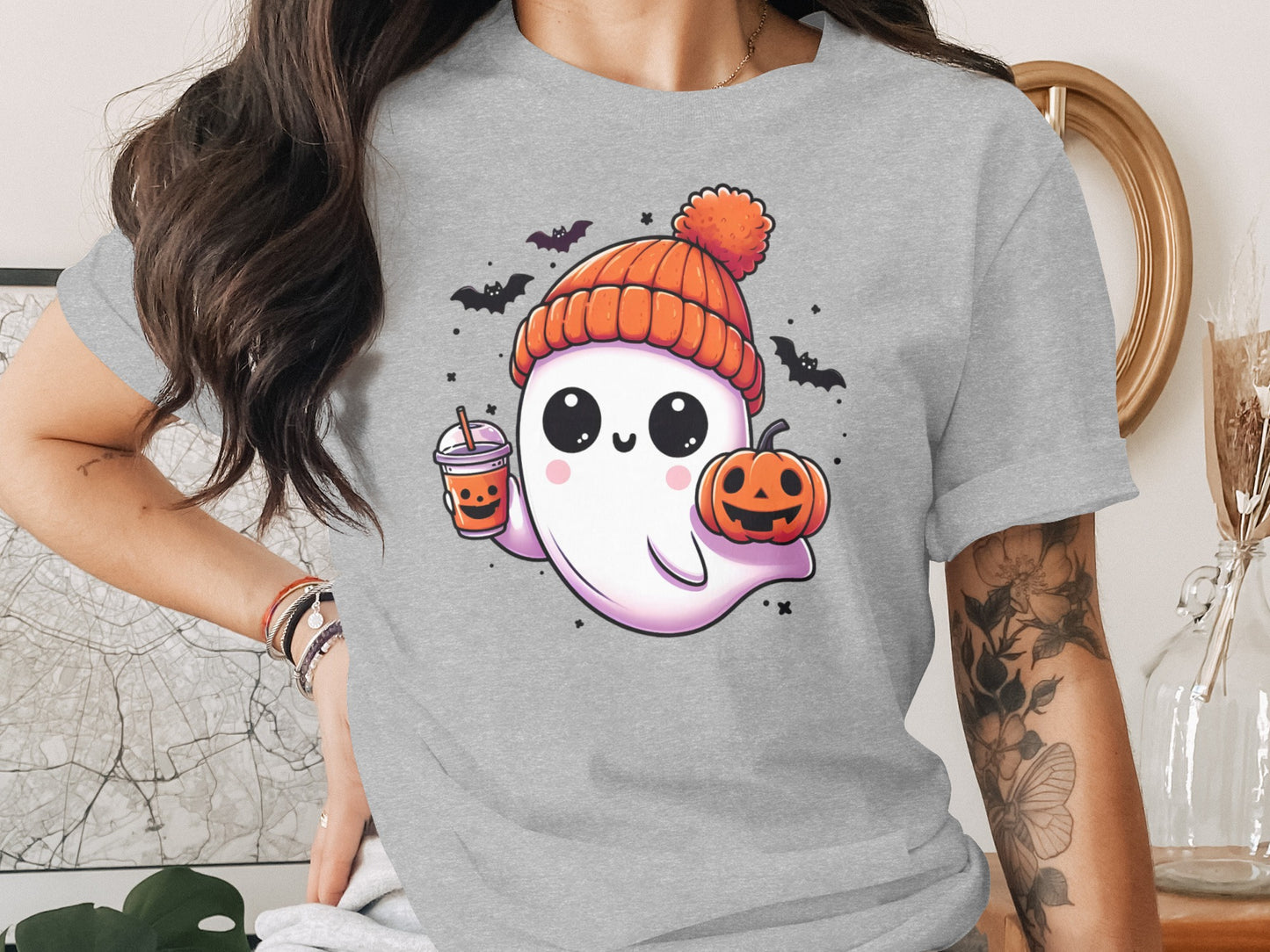 Adorable Ghost with Pumpkin Cute Graphic Shirt product