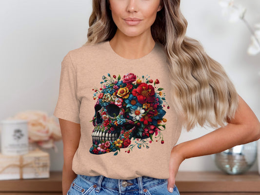 Colorful Skull with Flowers Graphic T-shirt product type