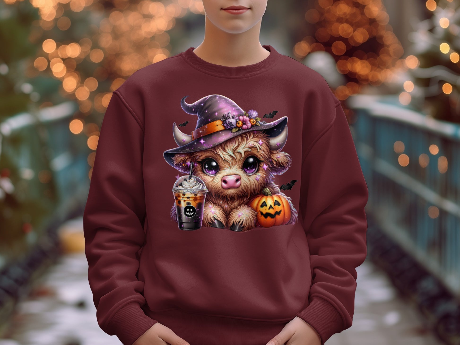 Cute Cow in Witch Hat with Halloween Theme Sweatshirt product