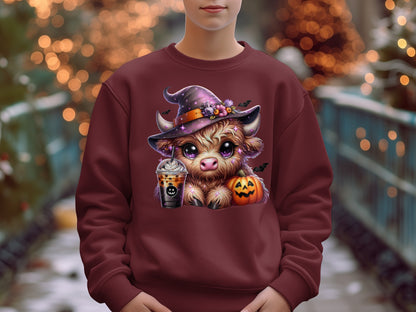 Cute Cow in Witch Hat with Halloween Theme Sweatshirt product