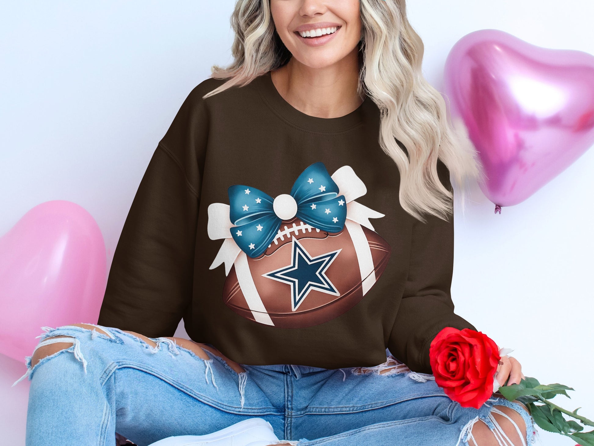 Trendy Bow and Football Graphic Sweatshirt product