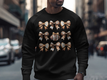 Football and Gold Bows Design Black Sweatshirt product