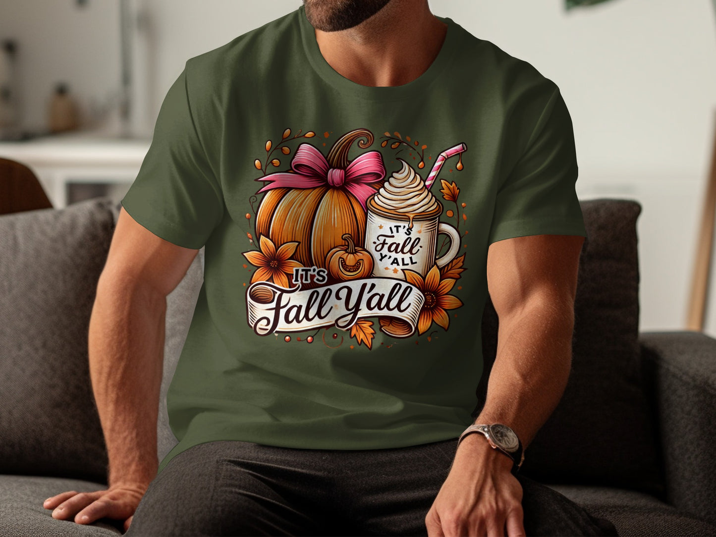 Festive Autumn Pumpkin and Latte It's Fall Y'all T-Shirt product