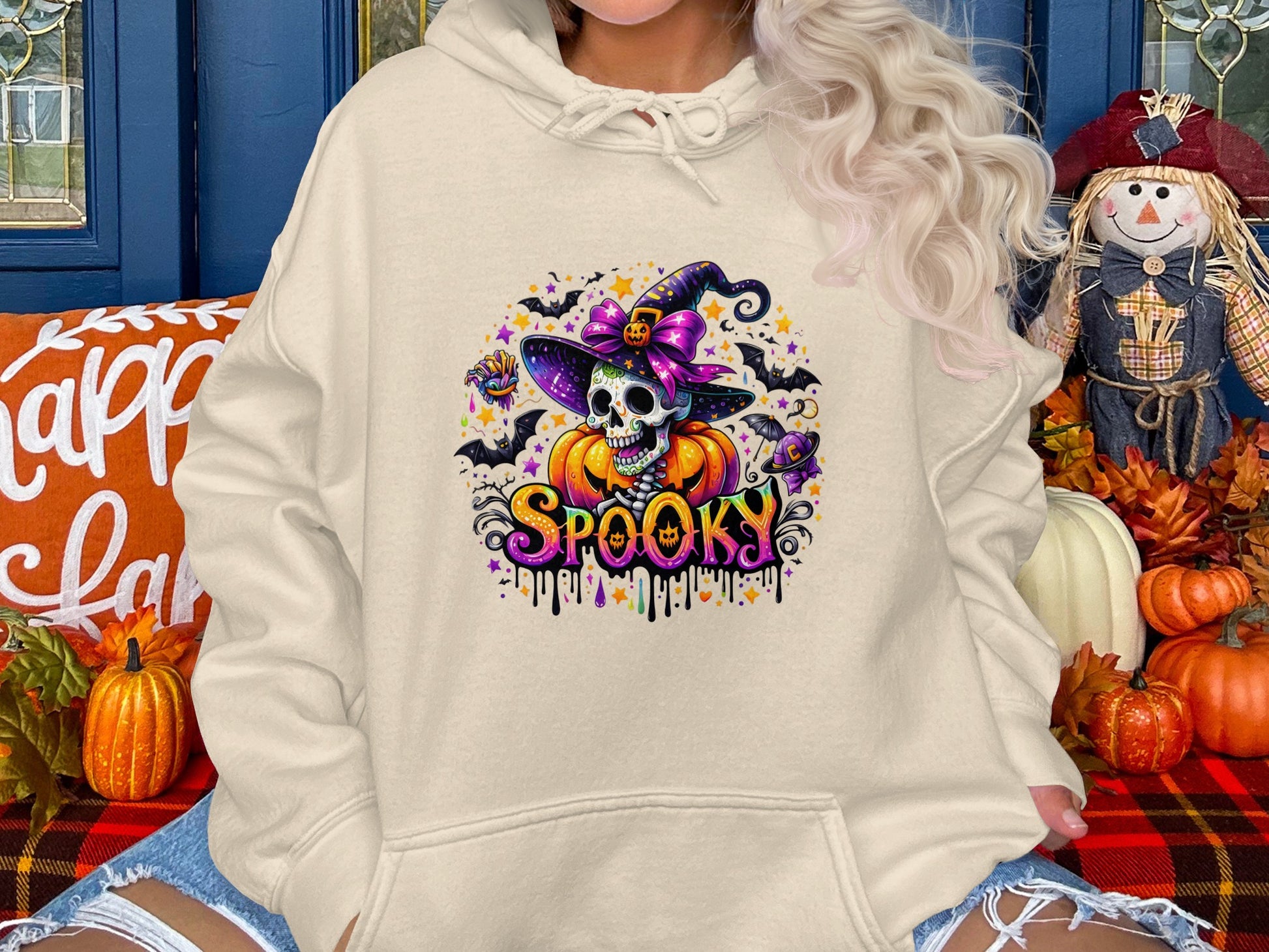 Spooky Skull Witch Halloween Themed Hoodie product
