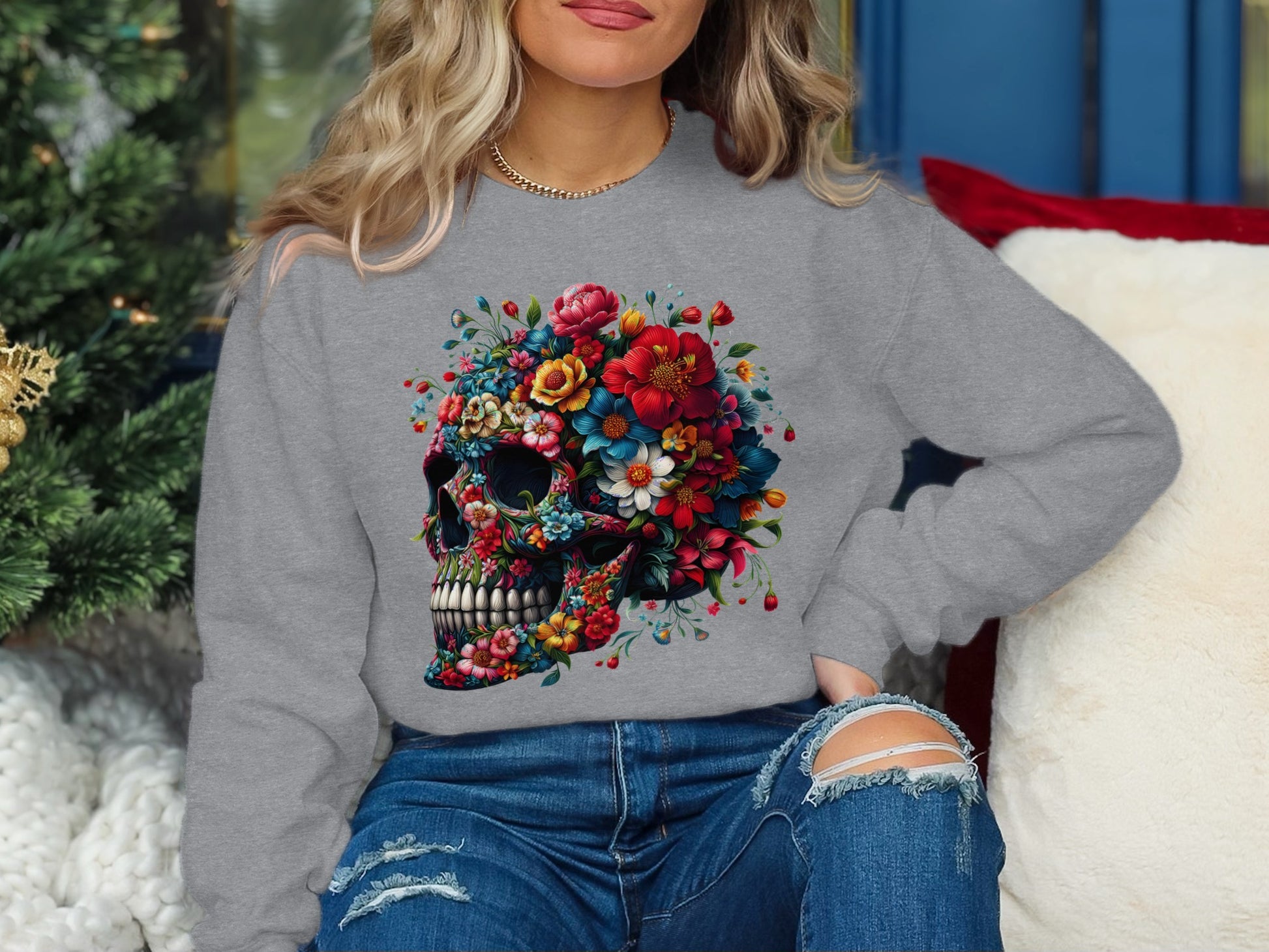 Colorful Floral Skull Graphic Design Sweatshirt product type