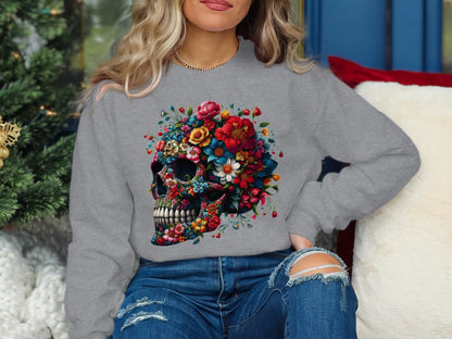Colorful Floral Skull Graphic Design Sweatshirt product type