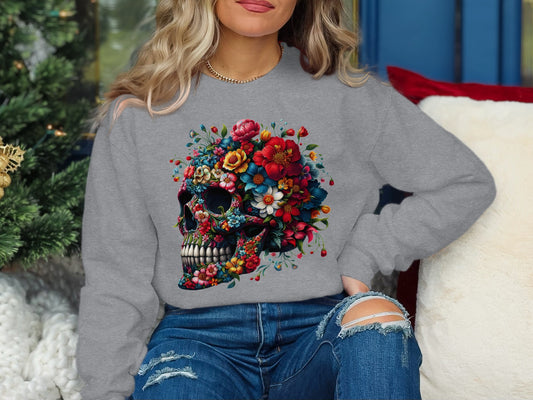 Colorful Floral Skull Graphic Design Sweatshirt product type
