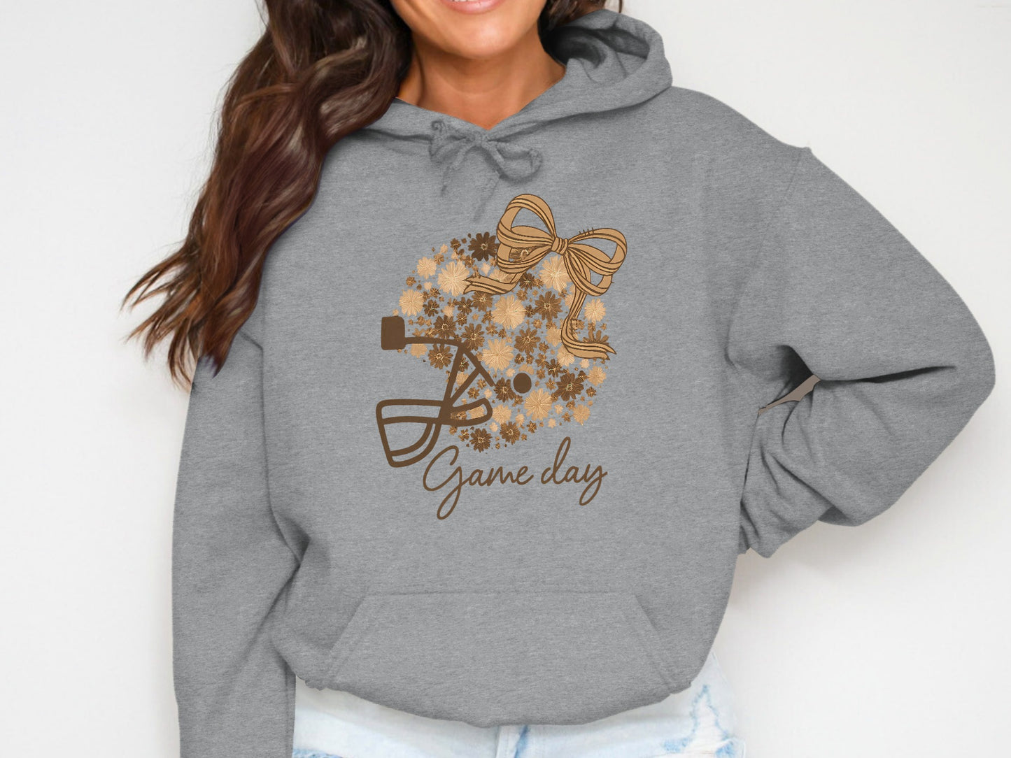 Game Day Hoodie with Cheer Bow and Football Helmet Design Hoodie