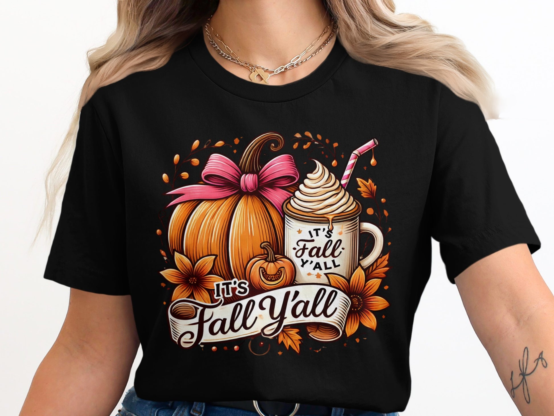It's Fall Y'all Pumpkin and Coffee Graphic T-Shirt product