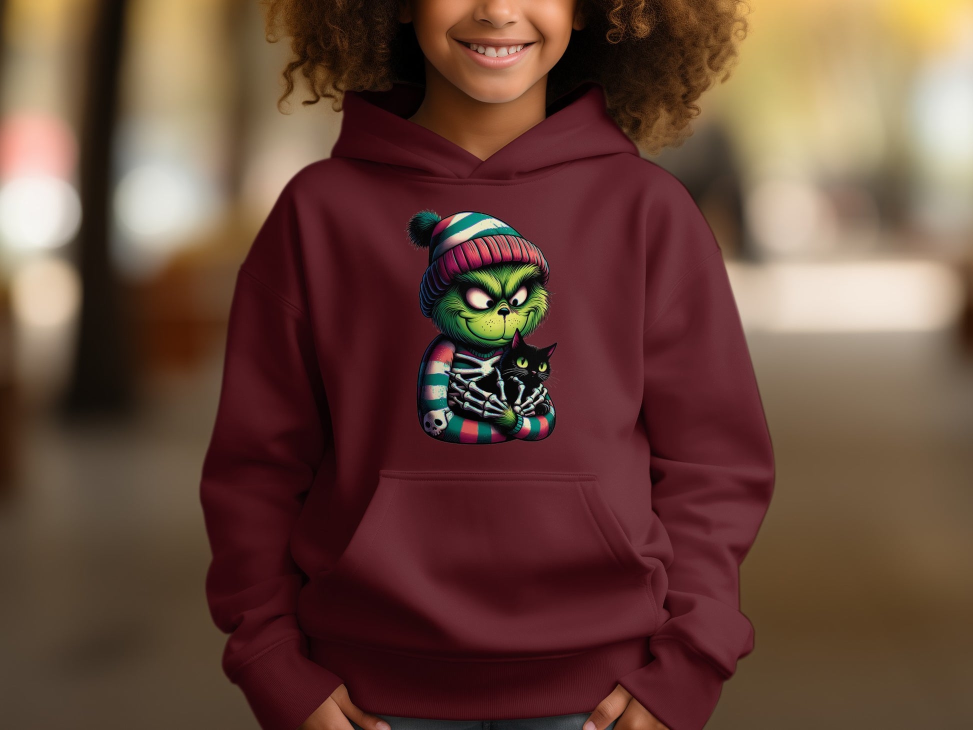 Playful Grinch and Cat Graphic Kids Hoodie product