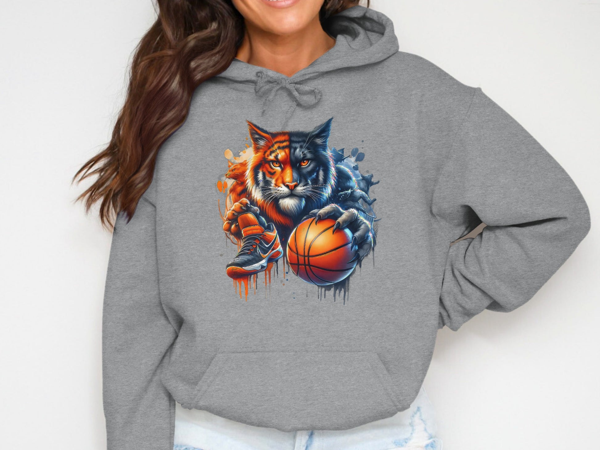 Fierce Basketball Tiger Graphic Grey Hoodie product