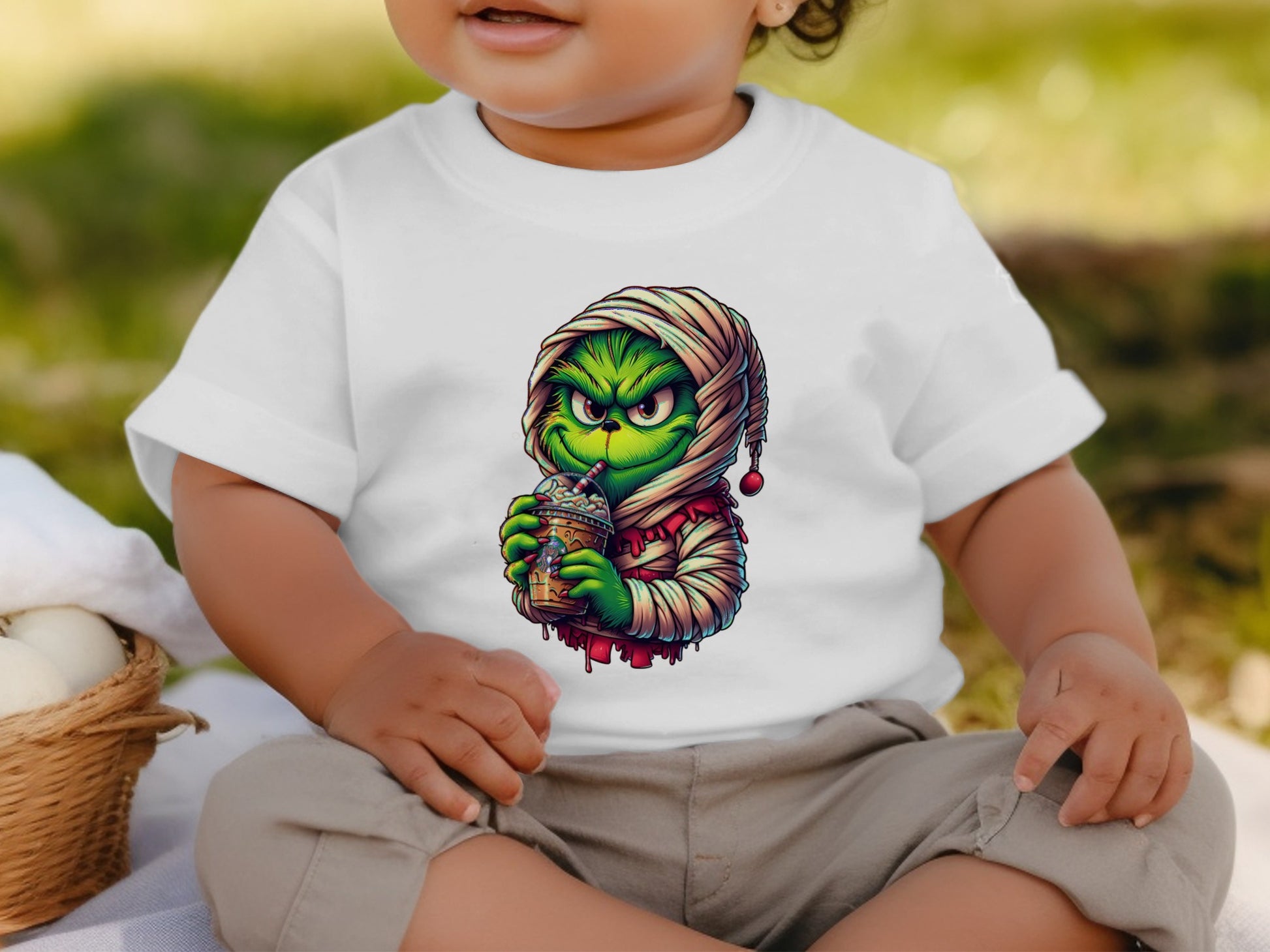 Adorable Grinch Holding Hot Cocoa Graphic Tee product type