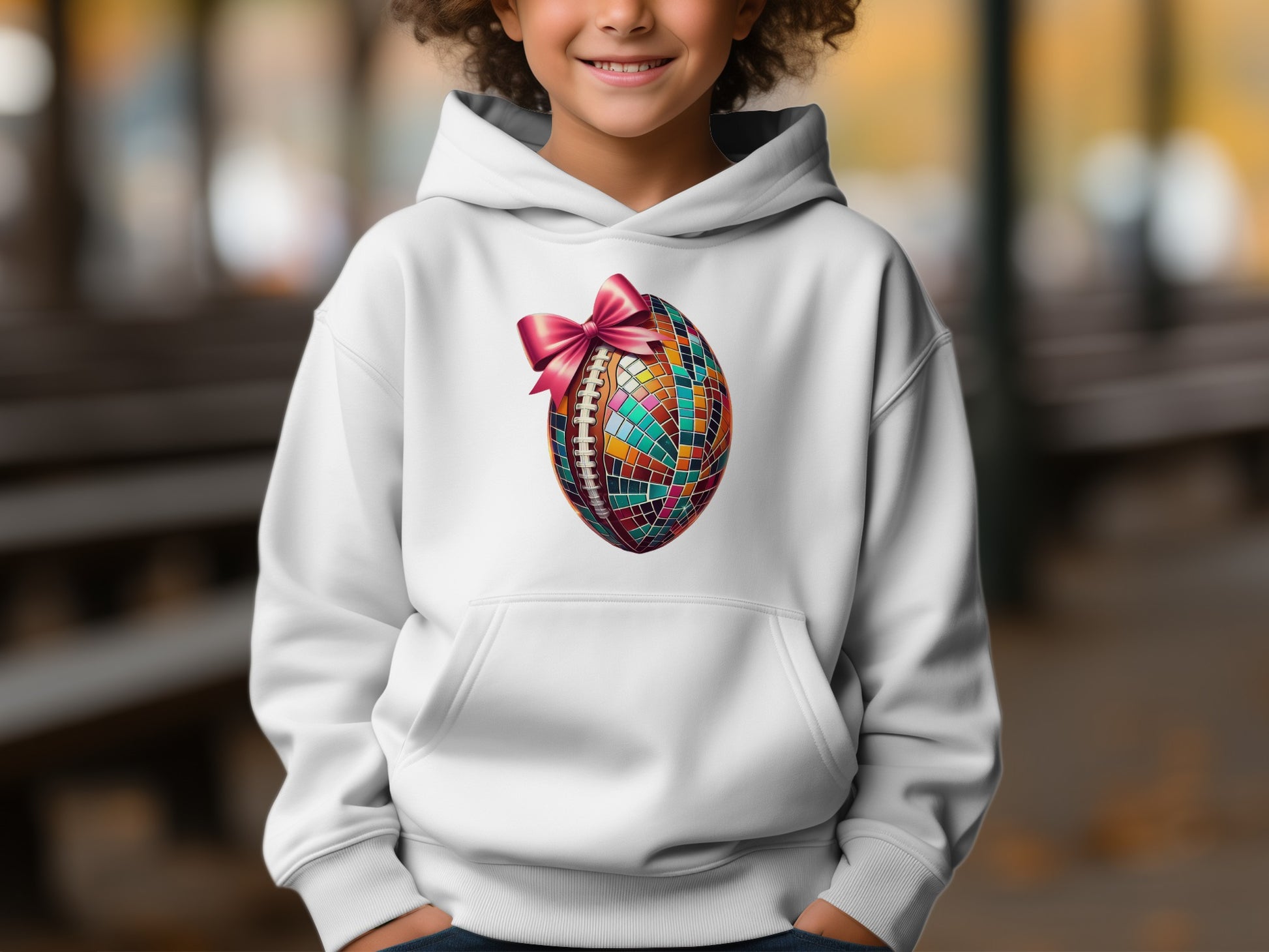 Vibrant Football Egg With Bow Design Hoodie product