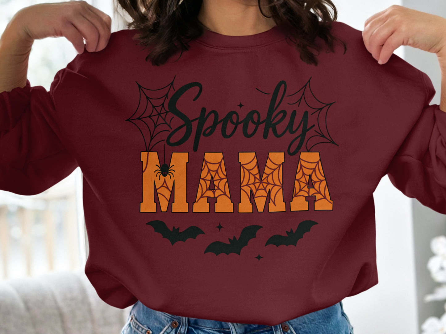 Spooky Mama Halloween Bats and Webs Sweatshirt product