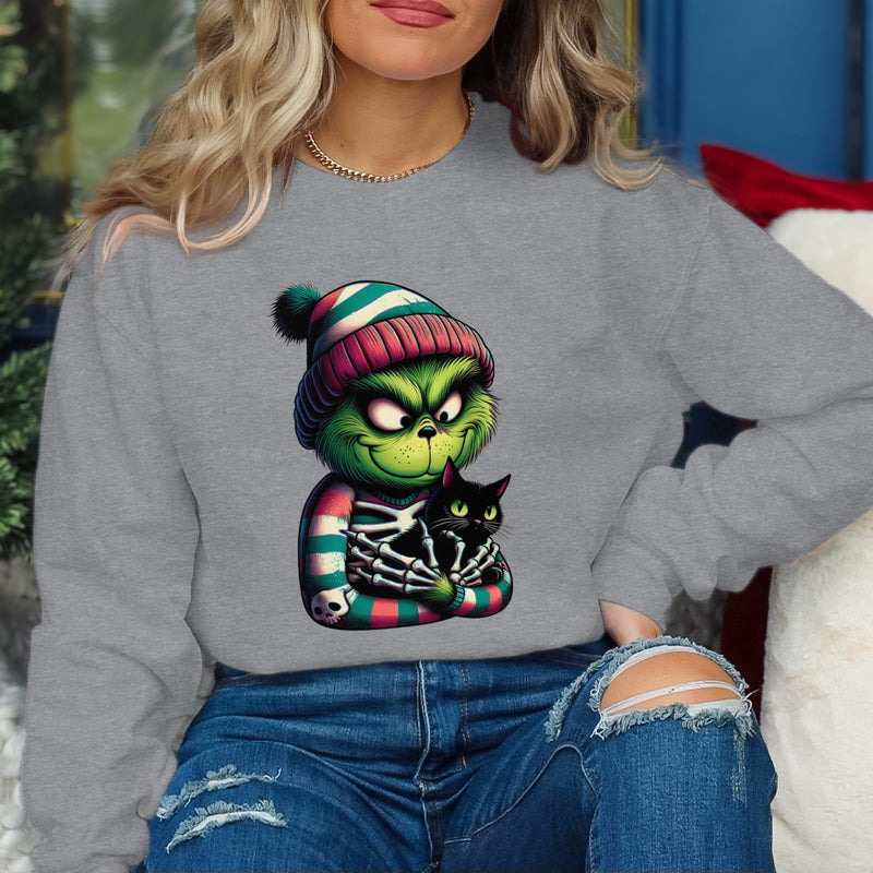 Grinch With Black Cat Halloween Hoodie | Cozy Winter Sweatshirt