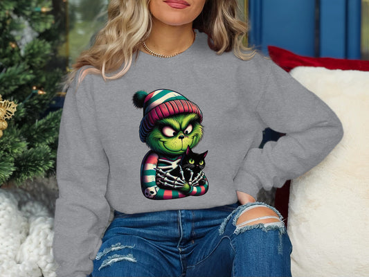 Grumpy Cartoon Character and Cat Graphic Sweatshirt Product
