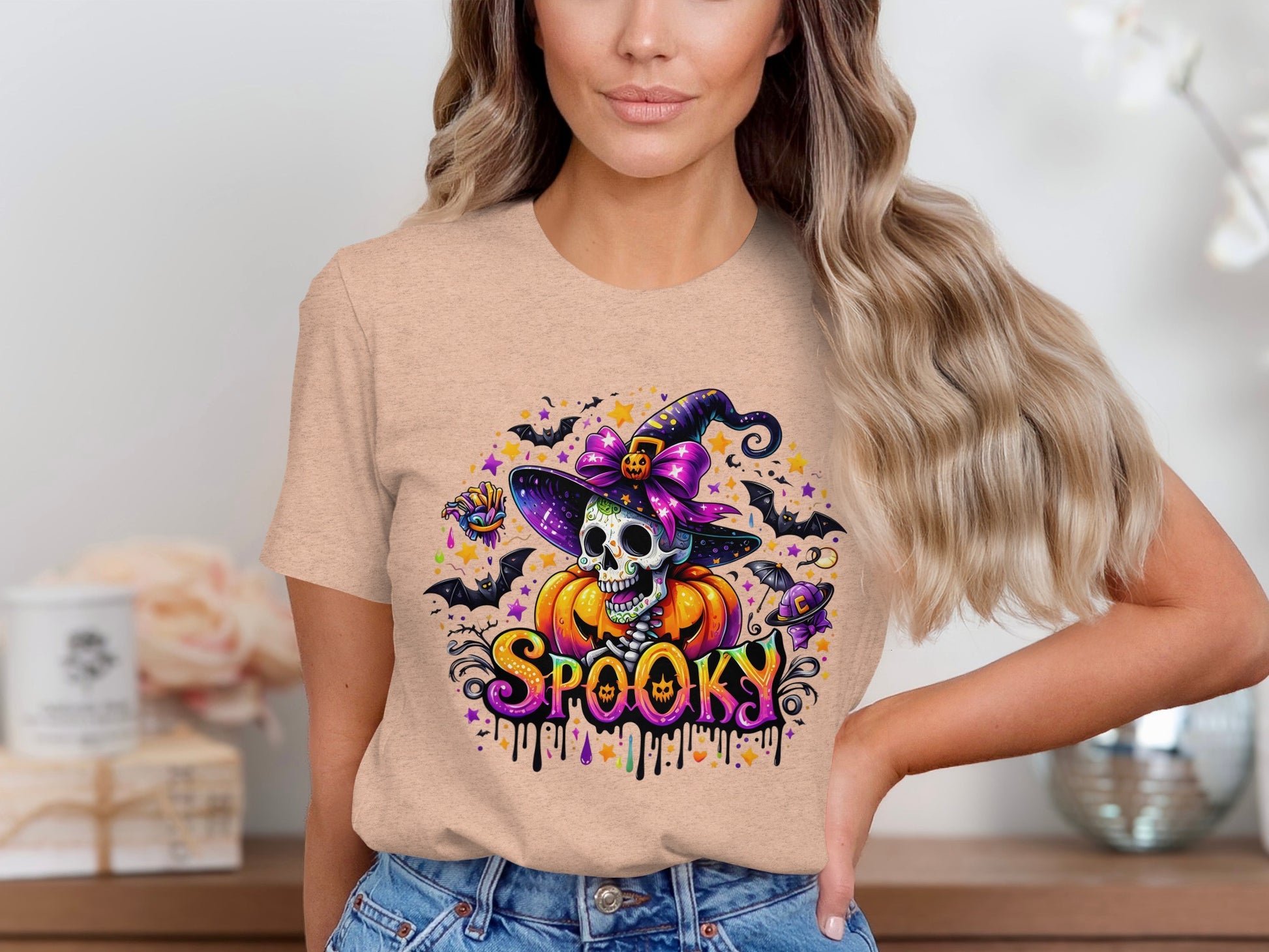 Spooky Witch Skull Halloween T-Shirt product type
