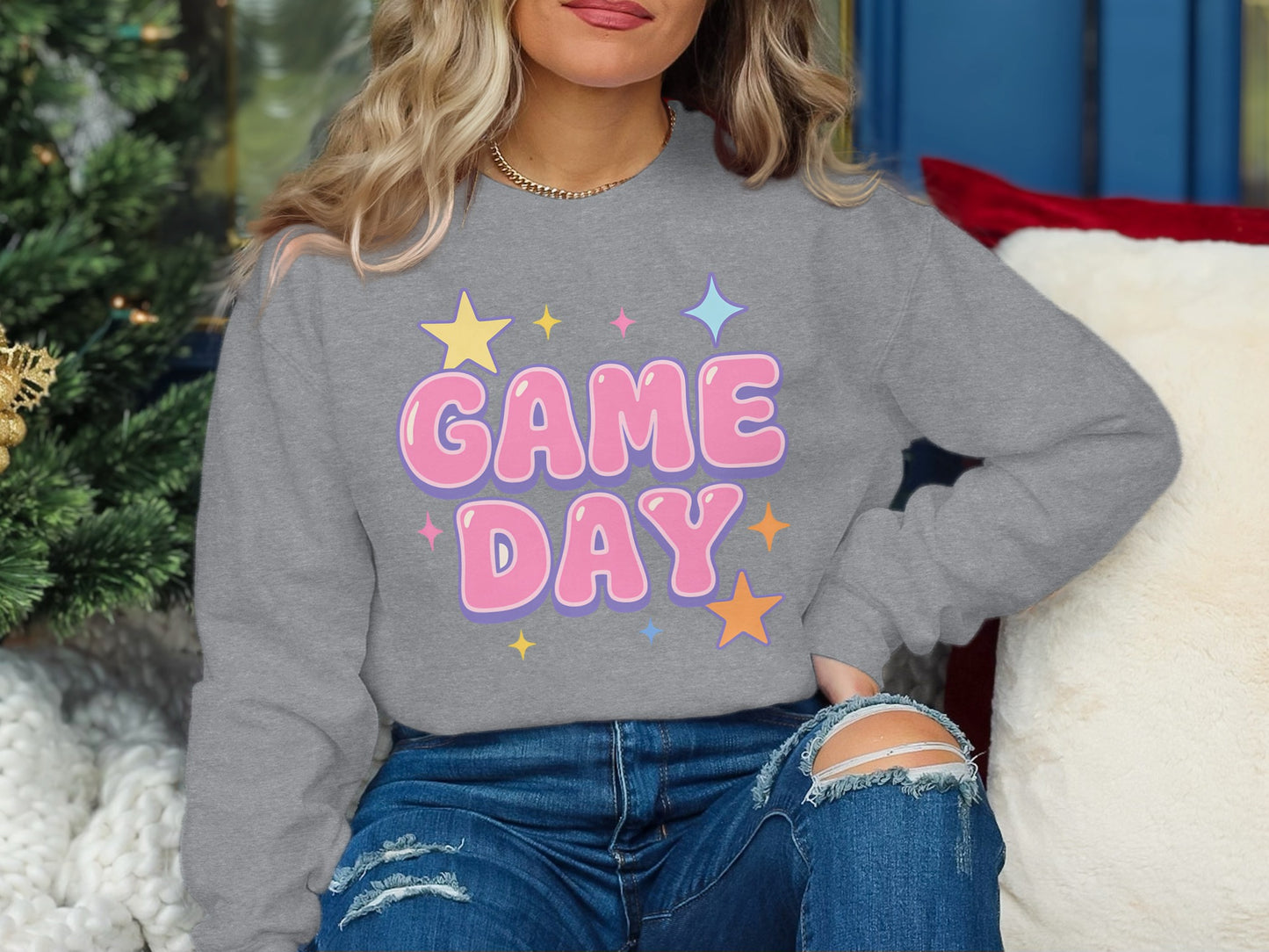 Cozy Graphic Game Day Crewneck Sweater product type